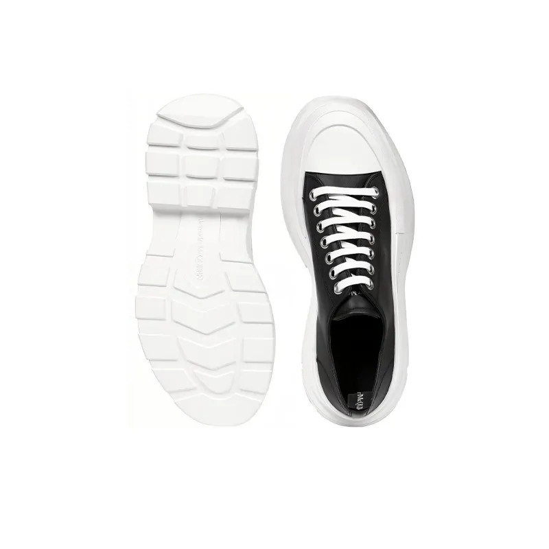 Alexander McQueen Tread Slick Low Lace Up Black Leather White-4