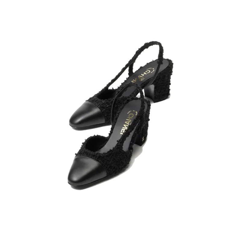 CHANEL Chunky Heel High Heels 6.5cm Women's Black-3