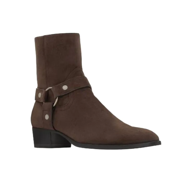 SAINT LAURENT Wyatt Ankle Boots 4cm Men's Brown-2