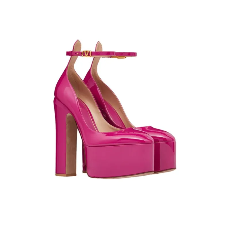 Valentino Tan Go Chunky Heel High Heels Women's Rose Purple-2