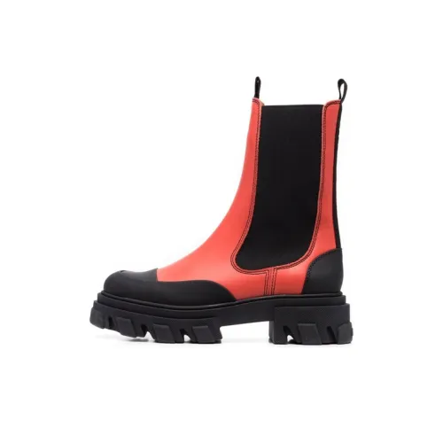 GANNI Short Chelsea Boots 5cm Women's Red Black