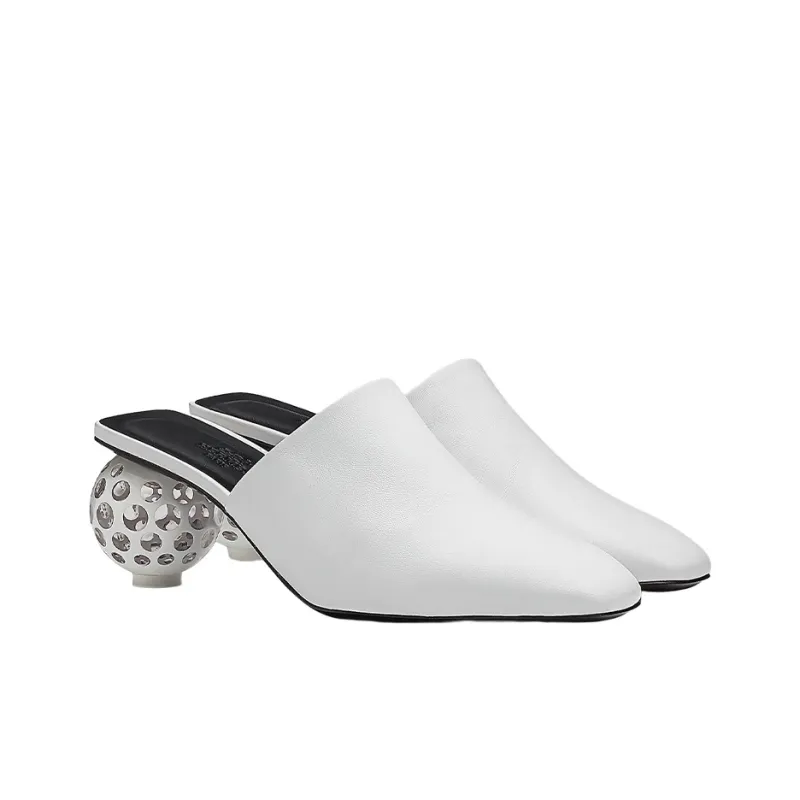 HERMES Irregular Heel High Heels Women's White-2