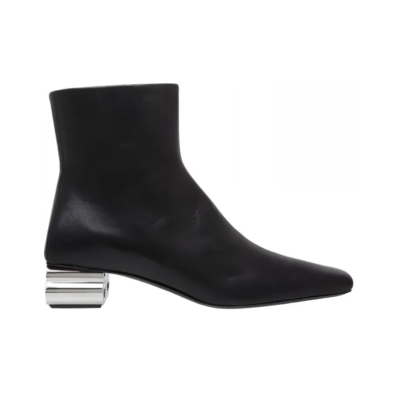 Balenciaga BB-Shaped Heel Leather Boot Black Silver Women's-1