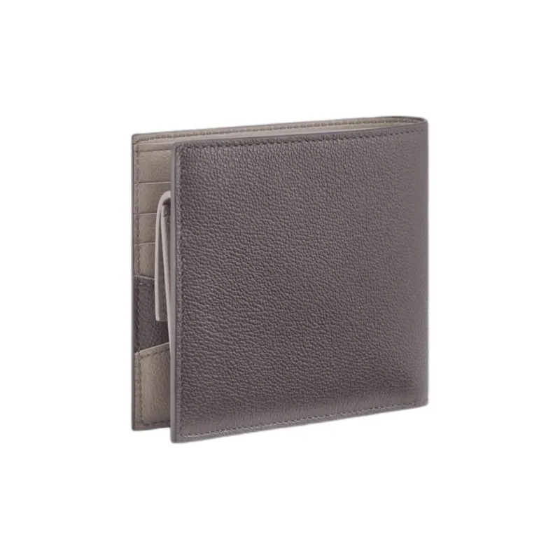 BVLGARI Grained Cow Leather Wallet Men's Dark Gray-1