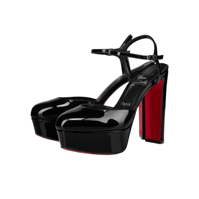CL LUBOTING Loo Chunky Heel High Heels 13cm Women's Black-2