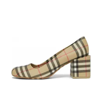 Burberry Joy Vintage Check Block Heel Pumps Beige Women's
