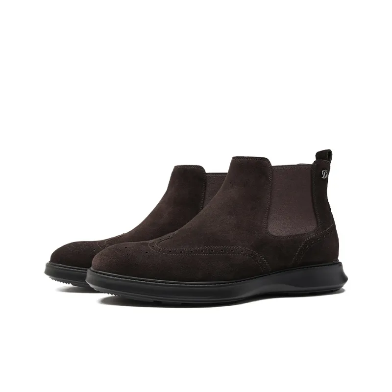 S. T.DUPONT Ankle-Length Suede Fabric Broke Thick Sole Men's Coffee-1