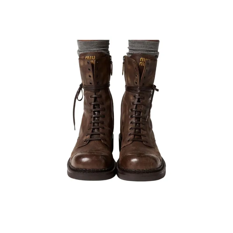 MIU MIU FW24 New Year Collection Ankle Boots 3.5cm Women's Brown-3