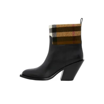 Burberry Exaggerated Check Panelled Leather Boots