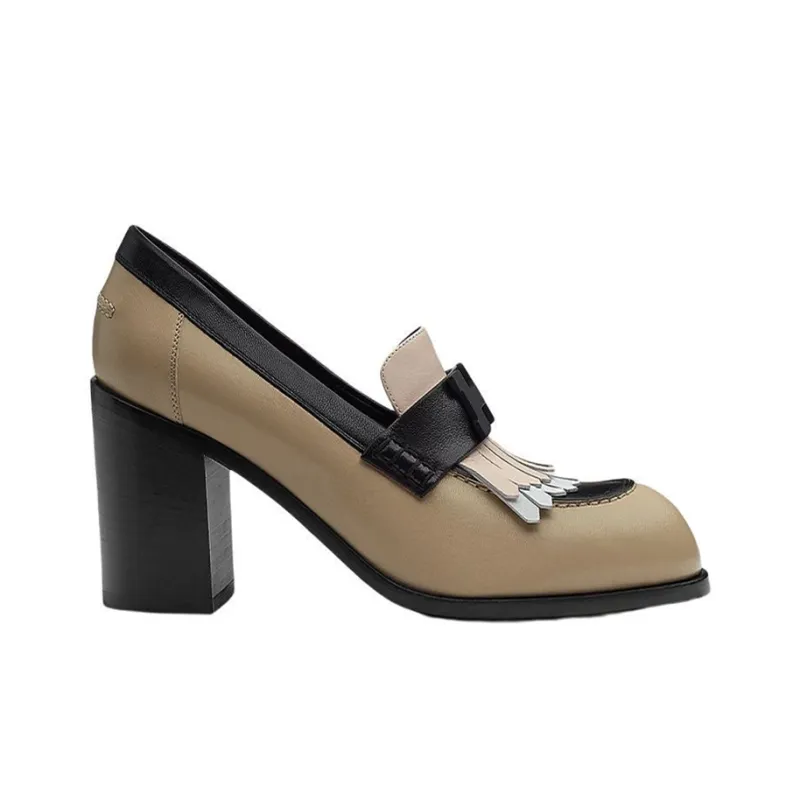 HERMES Chunky Heel High Heels 7cm Women's Gray-1