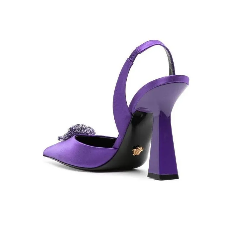 VERSACE La Medusa Chunky Heel High Heels 10.5cm Women's Purple-3