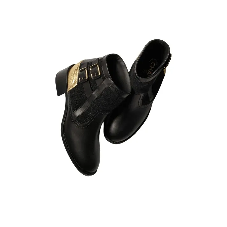 CHANEL Ankle Boots Women's Black Gold-2