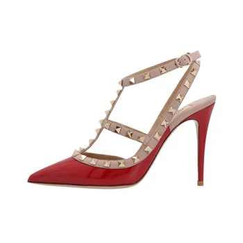 Valentino Rockstud Slim Heel High Heels Women's Red
