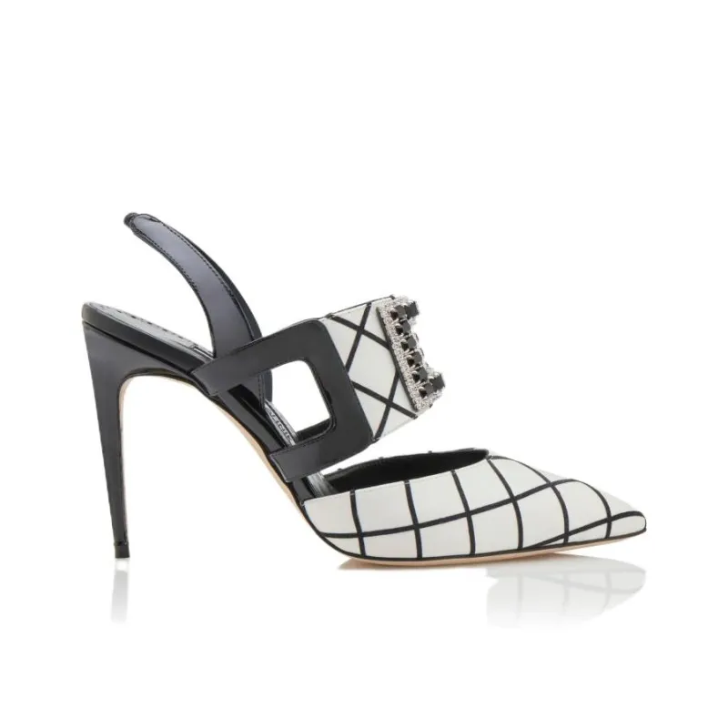 MANOLO BLAHNIK Bimi Slim Heel High Heels 10.5cm Women's Black White-1