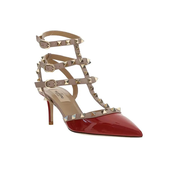 Valentino Rockstud Slim Heel High Heels 6.5cm Women's Red-2