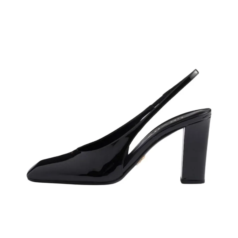 PRADA Patent Chunky Heel High Heels 8.5cm Women's Black-0
