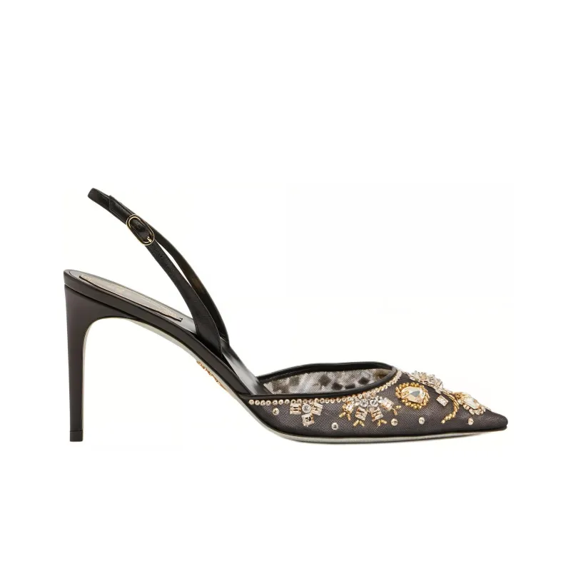 RENE CAOVILLA Aretha Slim Heel High Heels 8cm Women's Black Gold-1