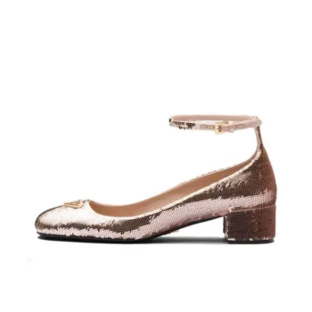 PRADA 35mm Triangle logo Sequin detail Pumps