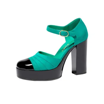 CHANEL Chunky Heel High Heels 11cm Women's Green