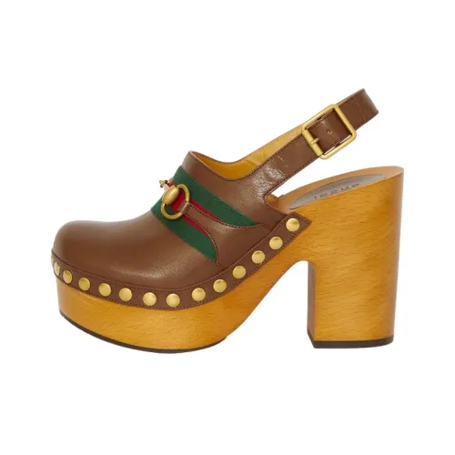 GUCCI Horsebit Chunky Heel High Heels Women's Brown