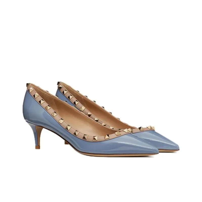Valentino Rockstud Slim Heel High Heels 5cm Women's Blue-2