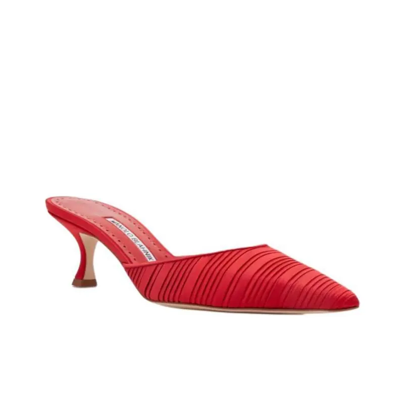 MANOLO BLAHNIK Closed Toe Slippers 5cm Women's Red-2
