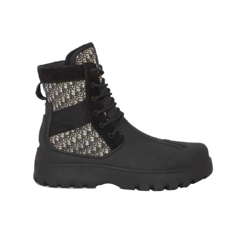 DIOR Garden Lace Up Ankle Boots Black Rubber-1
