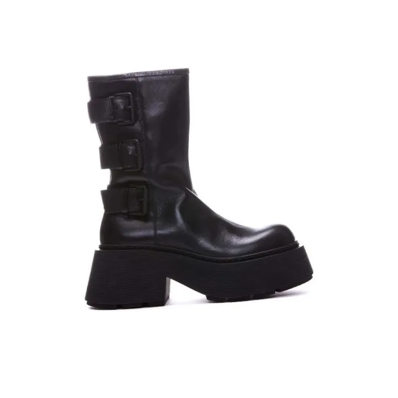Vic Matie Buckled Leather Platform Boots-1