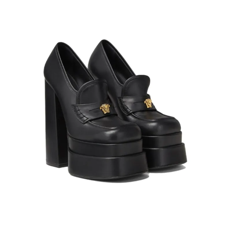 VERSACE Aevitas 155mm Platform Loafers Black Leather Women's-2