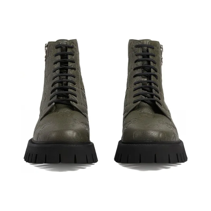 GUCCI Leather Ankle Boot 'GG Monogram Dark Vintage Olive'-3