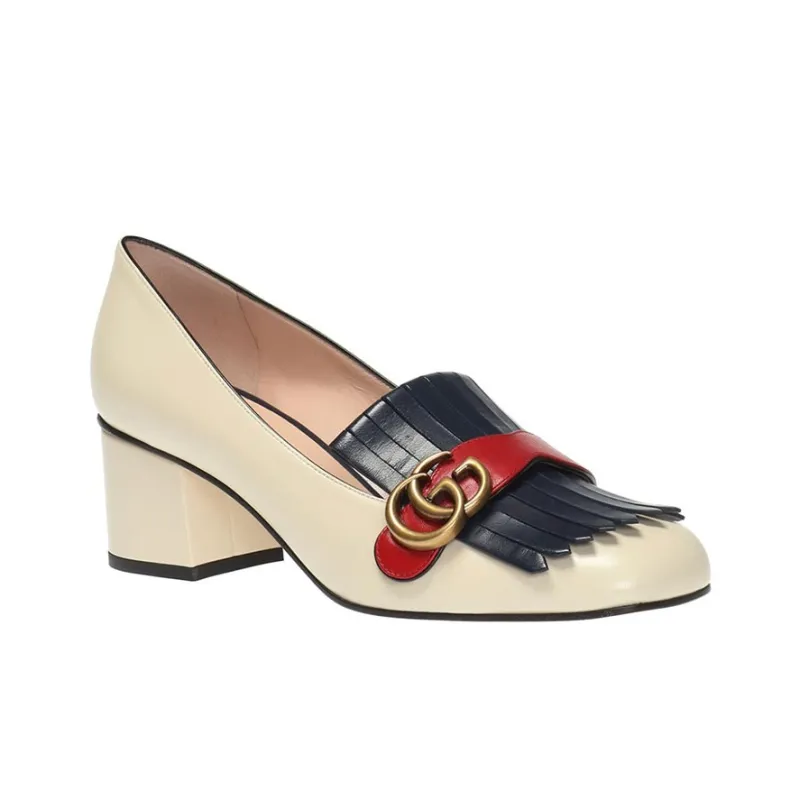 GUCCI Marmont Chunky Heel High Heels Women's Ecru-3