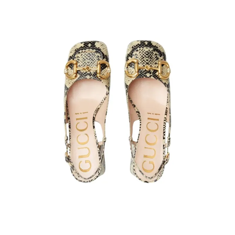 GUCCI Chunky Heel High Heels 7.5cm Women's Yellow Black-3