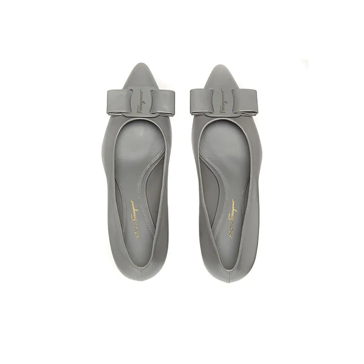 FERRAGAMO Viva Chunky Heel High Heels 5.5cm Women's Gray-2