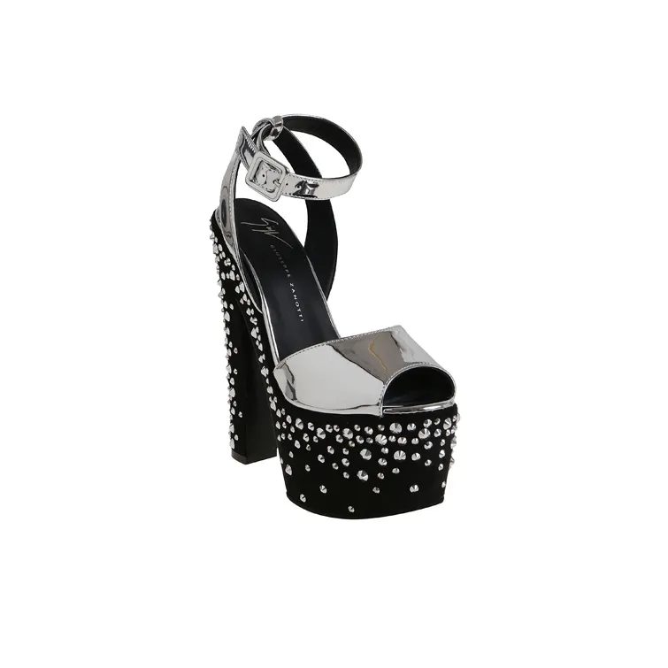 Giuseppe Zanotti/GZ Tarifa Jewel Irregular Heel High Heels Women's Black Silver-2