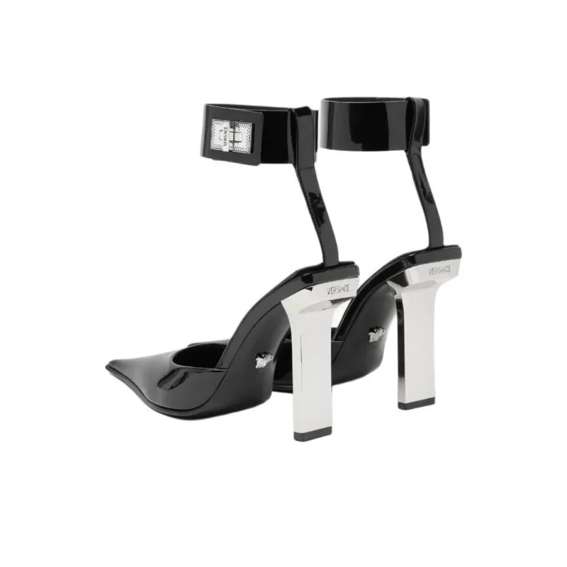 FANSIZHE Slice Block Heel High Heels 10.5cm Women's Black-3