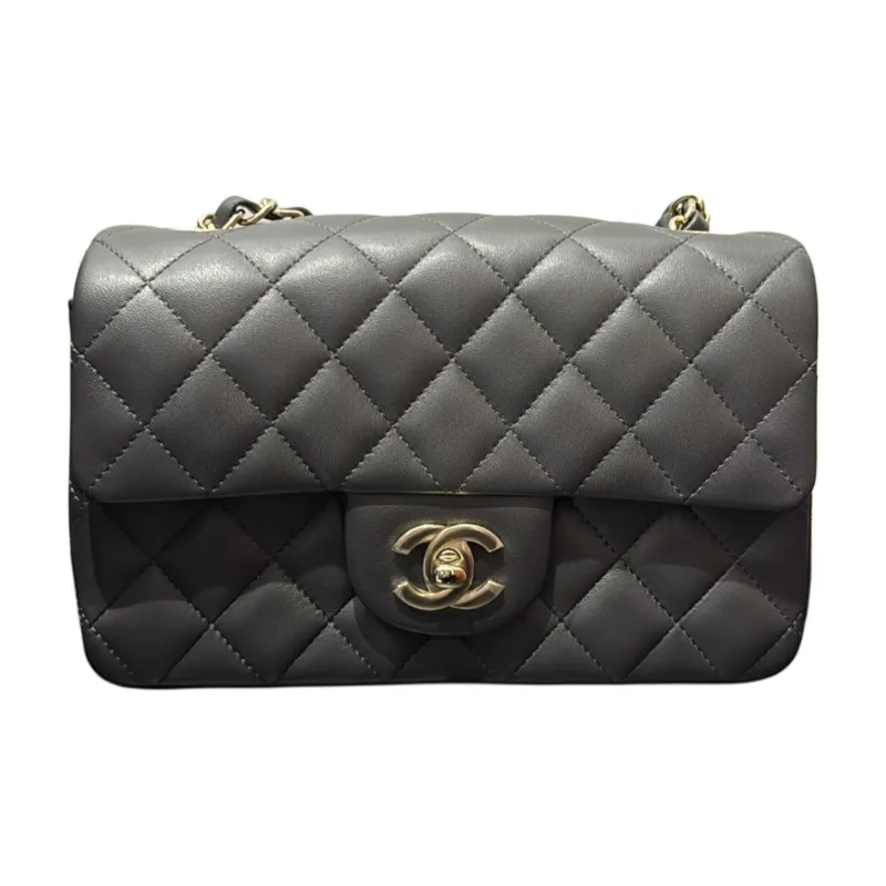 CHANEL Classic Flap CF Lambskin Shoulder Bag, Crossbody Bag Mini Women's Dark Gray-0