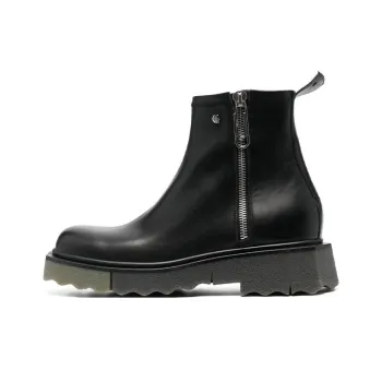 OFF WHITE Leather Sponge Zip Boot Black Army