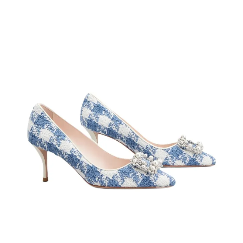 Roger Vivier Slim Heel High Heels 6.5cm Women's Blue White-1