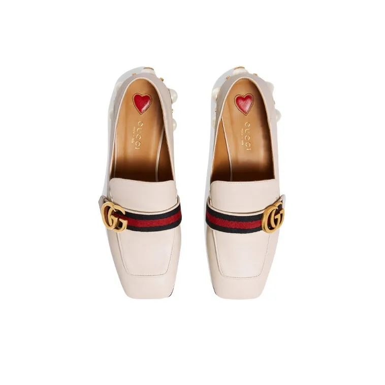 GUCCI Women's Leather Mid Heel Loafer 'White Blue Red' Women's-3