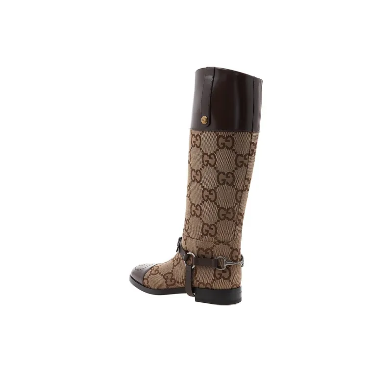 GUCCI Horsebit Long Shaft Boots Men's Beige Brown-1