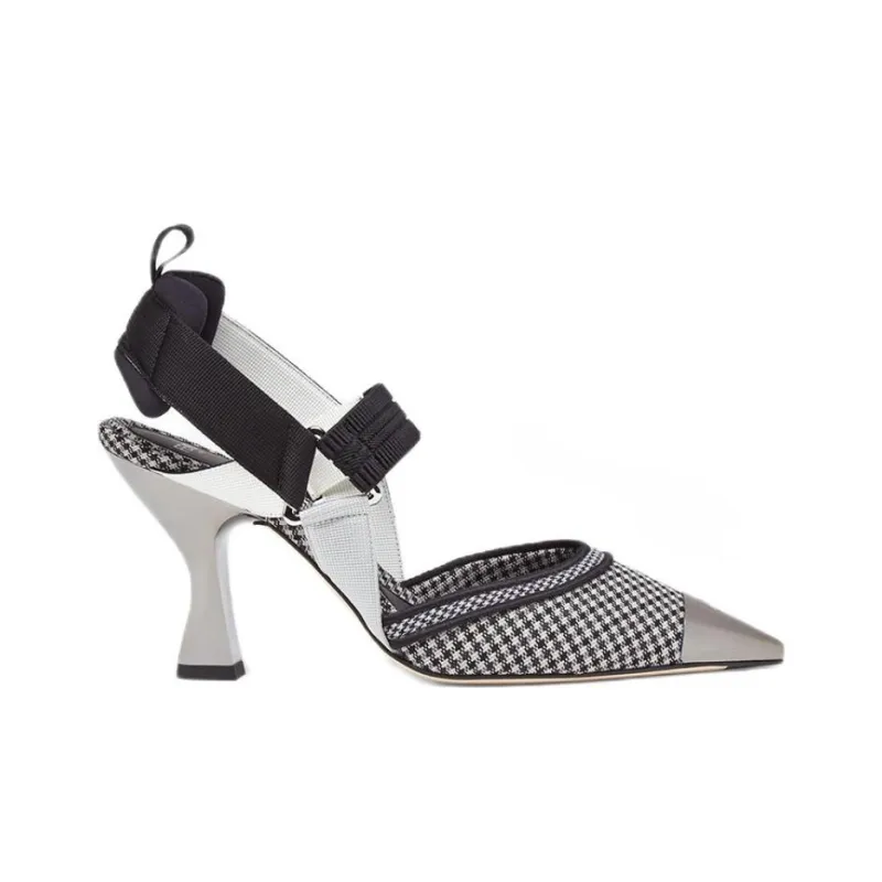 FENDI Colibri Chunky Heel High Heels 8.5cm Women's Black White-1