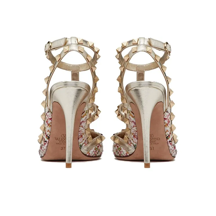 Valentino ROCKSTUD Slim Heel High Heels 10cm Women's Multicolor-4