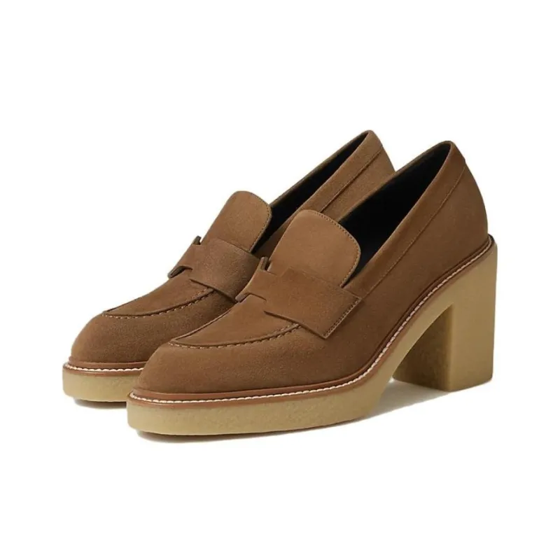 HERMES Didi-7 Chunky Heel High Heels 7cm Women's Smoke Brown-3