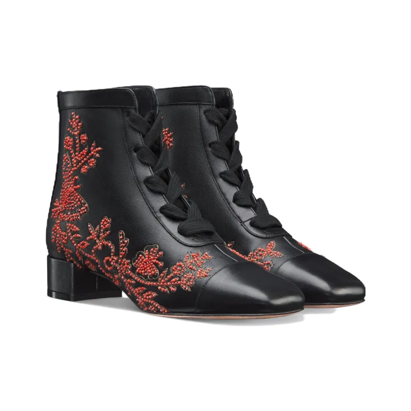 DIOR Naughtily-D Ankle Boots Women's Black Red-2