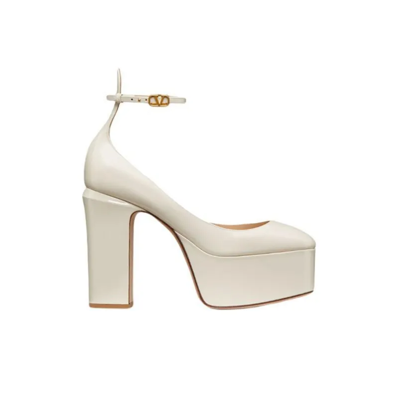 Valentino Tan Go Chunky Heel High Heels Women's White-1