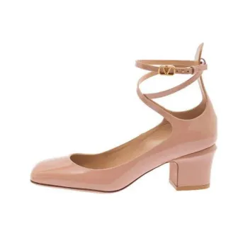 Valentino Tan Go VLogo Plaque Block Heel Pumps