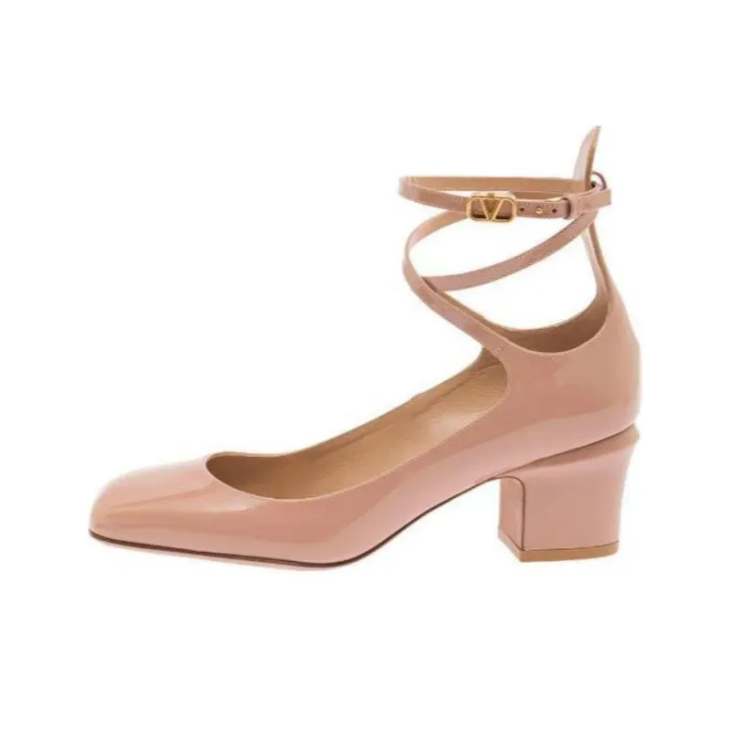 Valentino Tan Go VLogo Plaque Block Heel Pumps-0