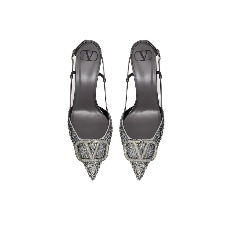 Valentino VLogo Signature Slim Heel High Heels 8cm Women's Gray-3