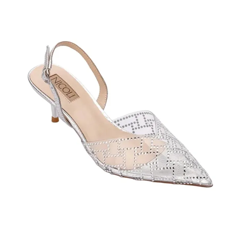 NICOLI Caspian Slim Heel High Heels 5.5cm Women's Silver-3