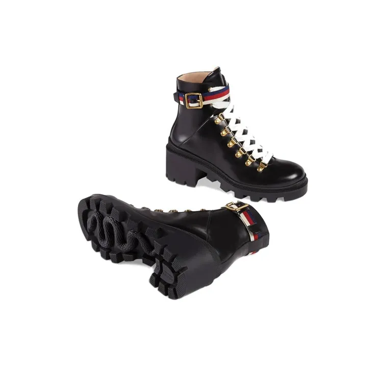 GUCCI Women's Sylvie Web 55mm Ankle Boot 'Black Mystic White Red' Women's-4